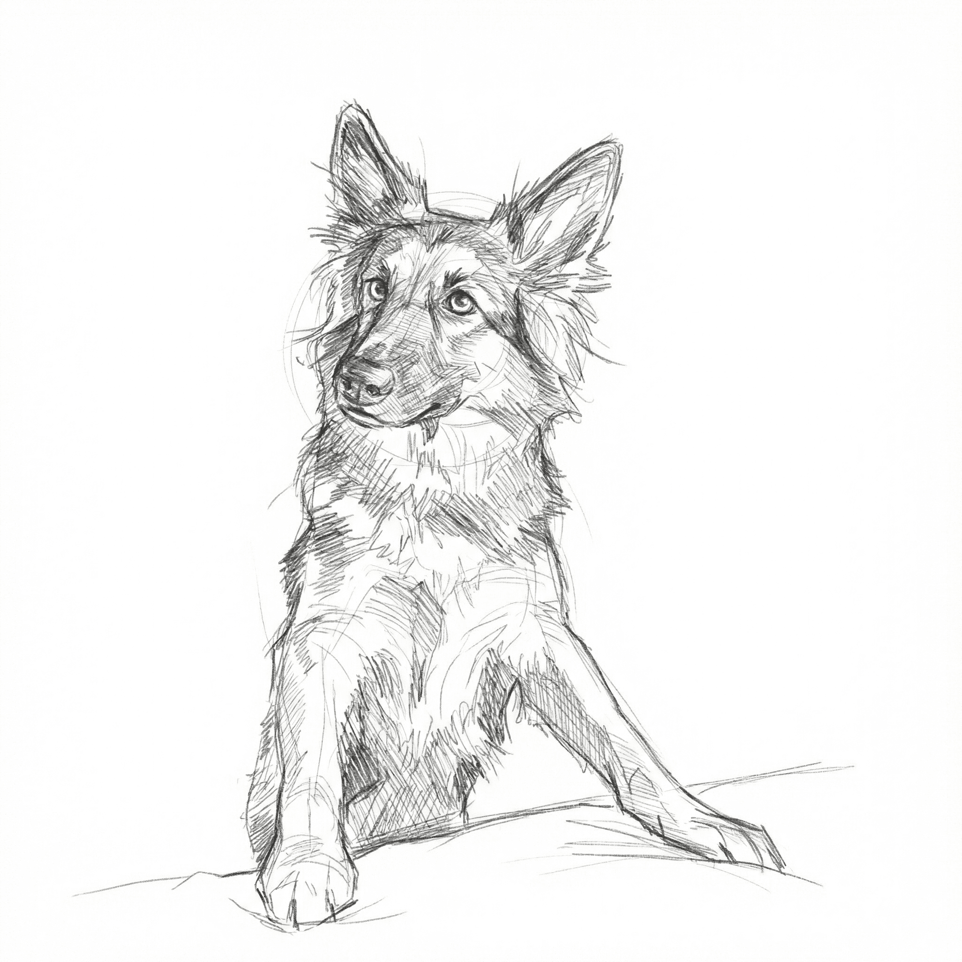 Hand-Drawn German Shepherd tattoo stencil example